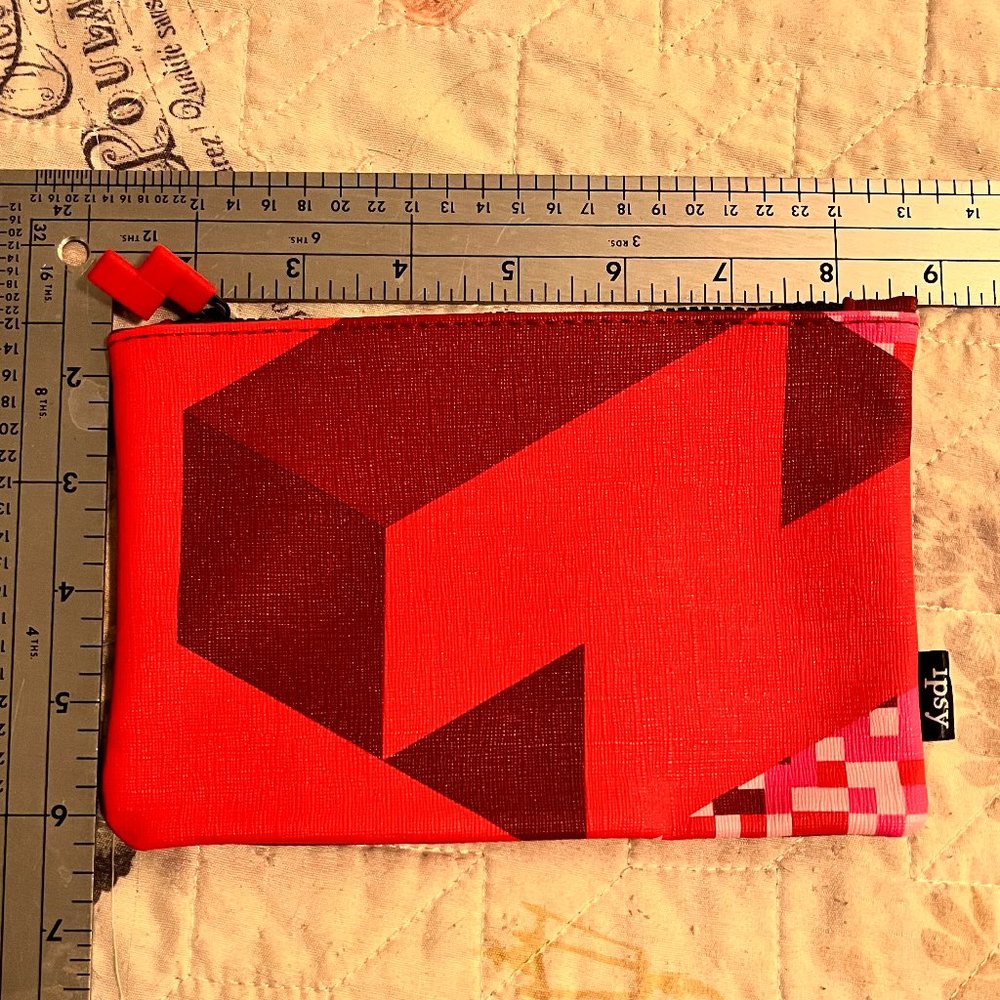Ipsy Glam Bag - Cosmetic Bag - Red Geometric Design - Never used